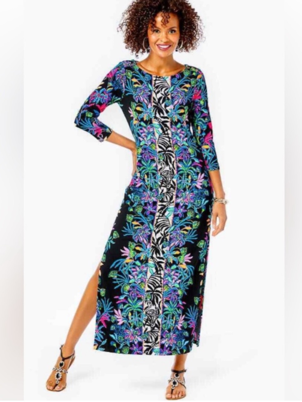 NWOT Lilly Pulitzer Seralina ChillyLilly UPF 50+ Maxi Dress Onyx Paradise Glow M